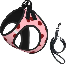 Pale Pink Polka Dot No Pull Dog Harness and Leash Set, Cute Reflective Vest for Small Dogs,Adjustable Breathable Mesh Puppy Harness for Walking Hiking,Small