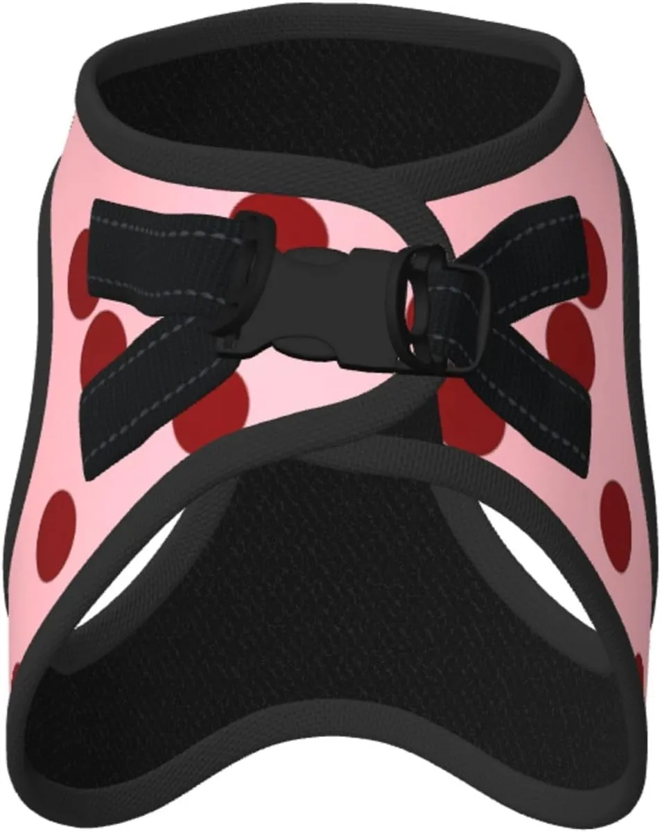 Pale Pink Polka Dot No Pull Dog Harness and Leash Set, Cute Reflective Vest for Small Dogs,Adjustable Breathable Mesh Puppy Harness for Walking Hiking,Small