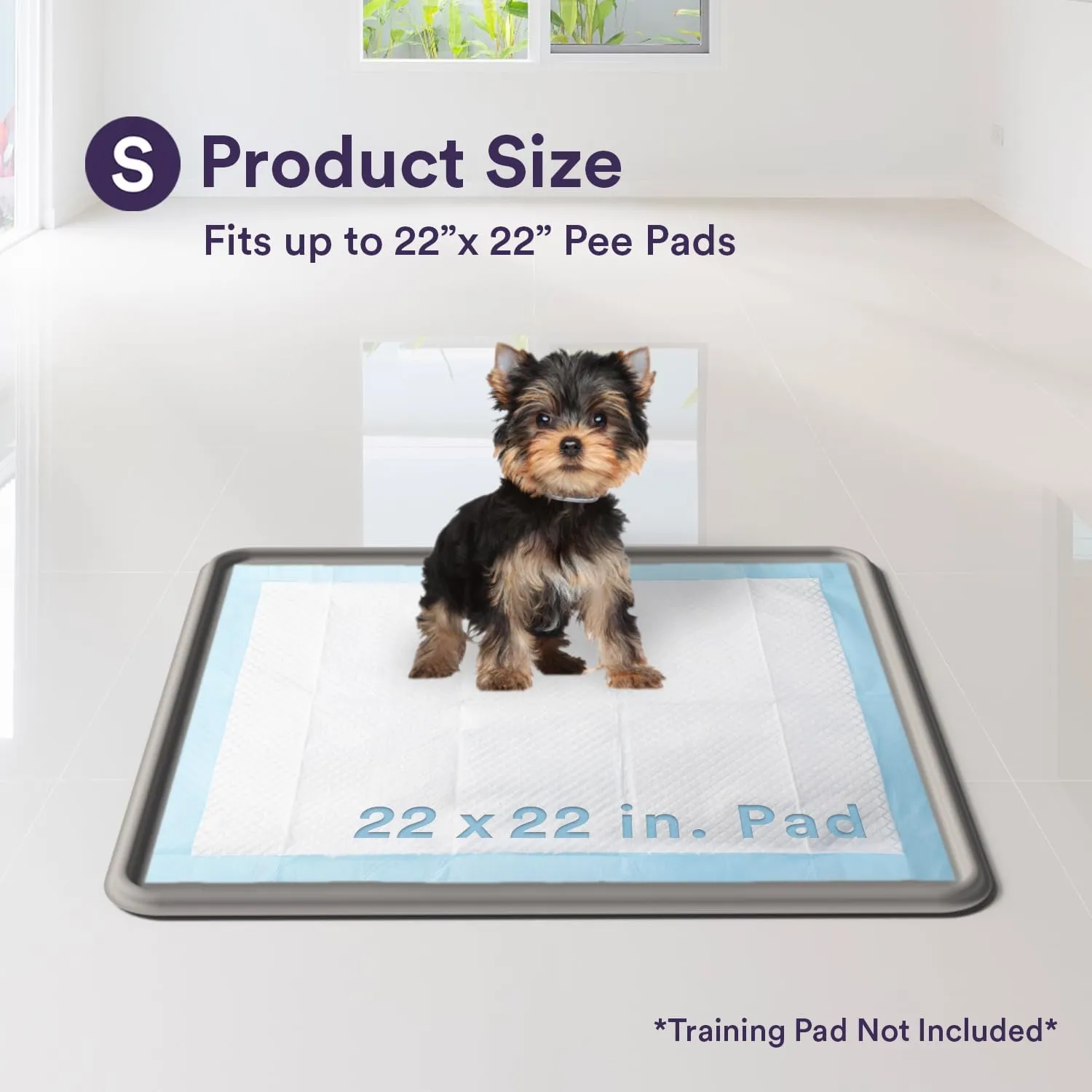 Pee Pad Tray Holder for Dogs - Fits Up to 22 x 22 in. Square Potty Training Pads No Spill Raised Lip High Edge Silicone Mat, Extra Thick and Non-Slip for Indoor Floor Protection (Small, Gray) | eenk