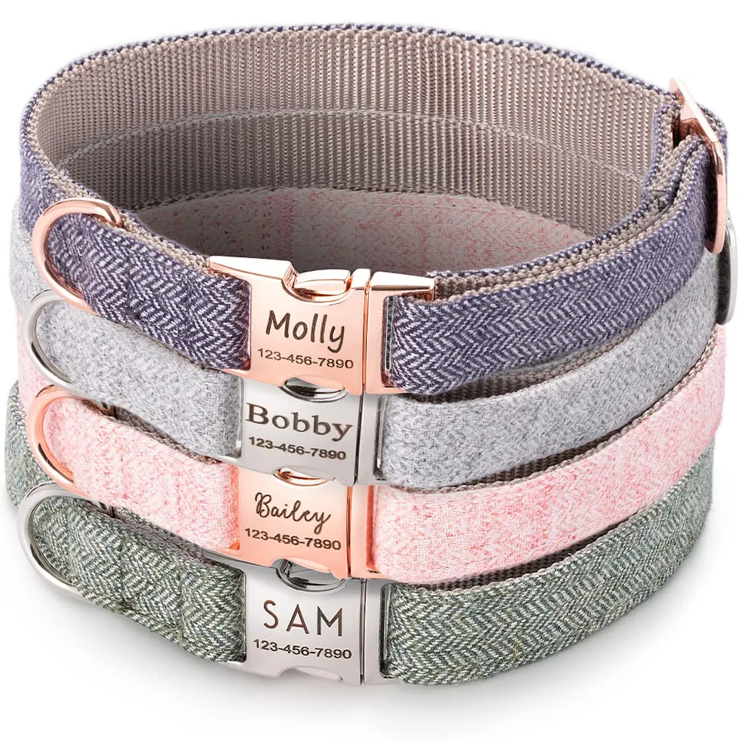 Personalized Dog Collar, Custom Pet Name and Contact Info Engraved, Adjustable Cotton Collar for Small Dogs, Cats, and Puppies with Safety Buckle  ACL