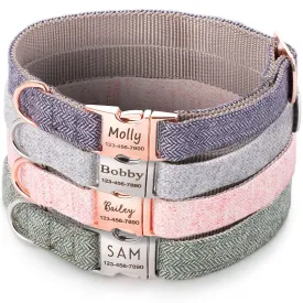Personalized Dog Collar, Custom Pet Name and Contact Info Engraved, Adjustable Cotton Collar for Small Dogs, Cats, and Puppies with Safety Buckle  ACL