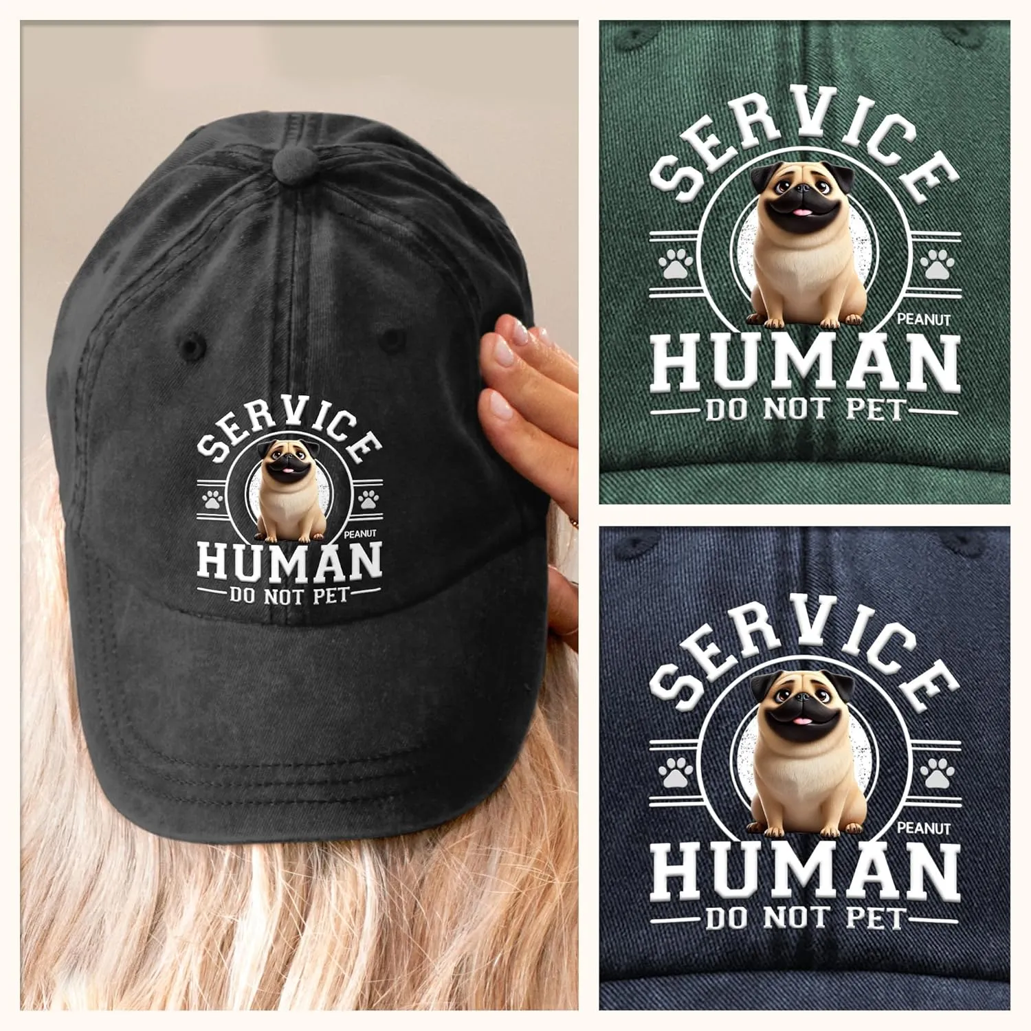 Personalized Vintage Washed Denim Baseball Cap, Fathers Day Birthday Gifts for Dog Dad, Dog Mom Gifts for Women