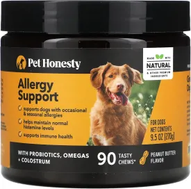 Pet Honesty Dog Allergy Itch Relief - Advanced Itch Supplement with Probiotics for Dogs - Immune Support & Skin Relief for Seasonal Allergies - Natural Itchy Skin & Paw Relief - (Peanut Butter, 90 Ct)