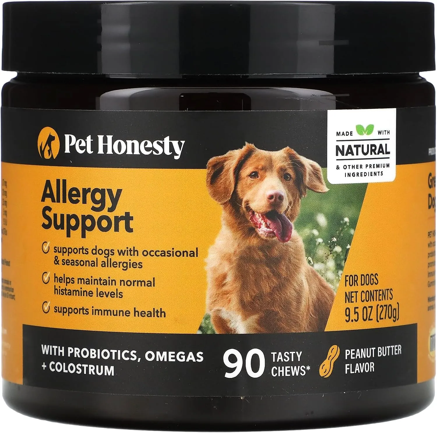 Pet Honesty Dog Allergy Itch Relief - Advanced Itch Supplement with Probiotics for Dogs - Immune Support & Skin Relief for Seasonal Allergies - Natural Itchy Skin & Paw Relief - (Peanut Butter, 90 Ct)