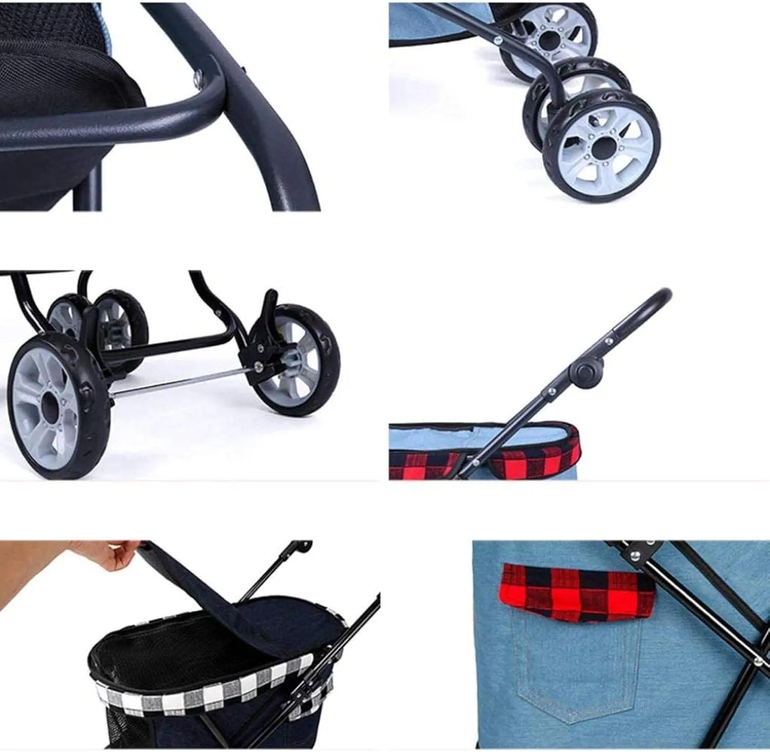 Pet Medium Dog Travel Stroller Load Within 25Kg Large Foldable 4 Wheels Pram with 2 Front Swivel Wheels Cat Pushchair Grey (Grey)