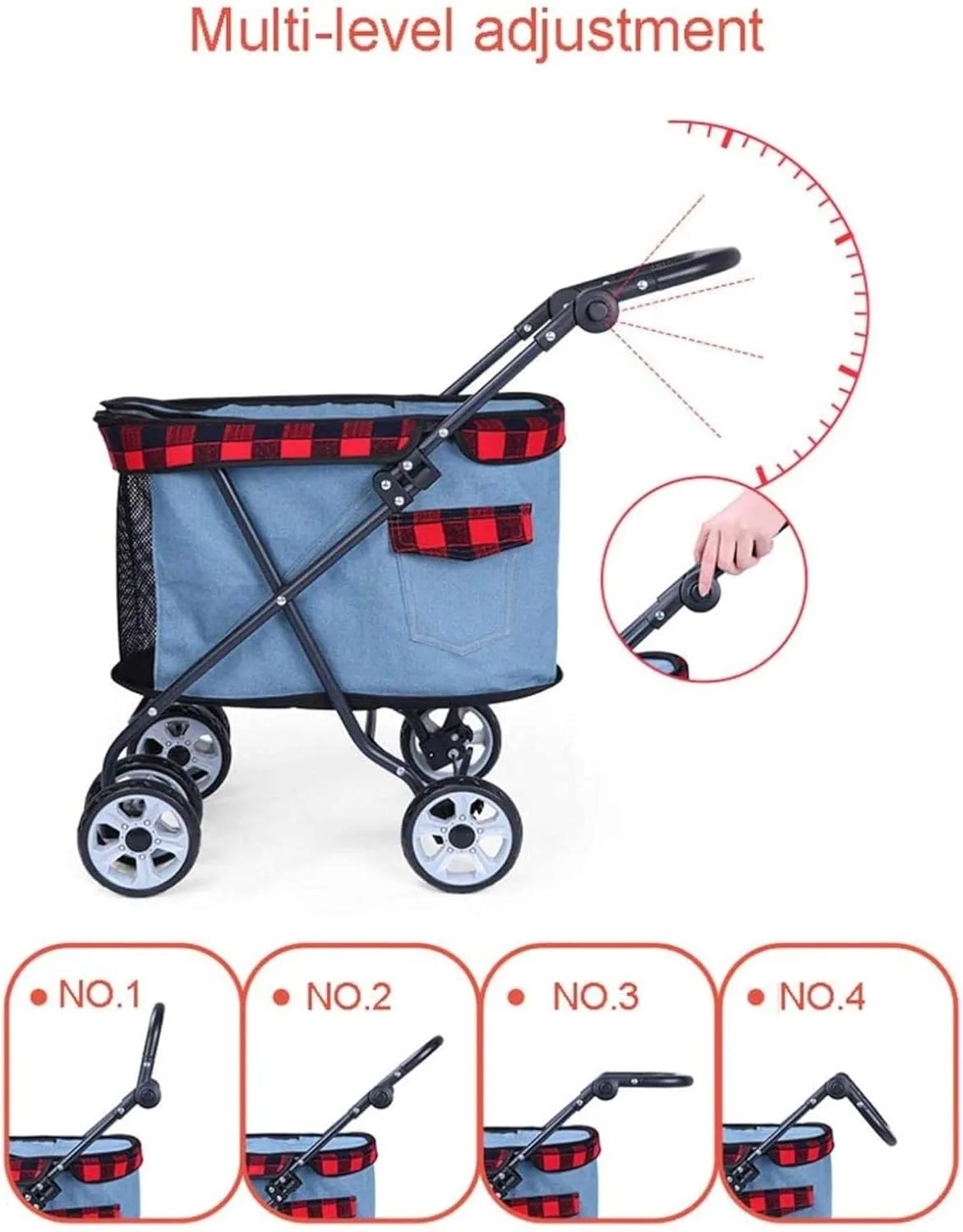 Pet Medium Dog Travel Stroller Load Within 25Kg Large Foldable 4 Wheels Pram with 2 Front Swivel Wheels Cat Pushchair Grey (Grey)