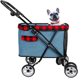 Pet Medium Dog Travel Stroller Load Within 25Kg Large Foldable 4 Wheels Pram with 2 Front Swivel Wheels Cat Pushchair Grey (Grey)