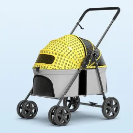 Pet Stroller, Cat Dog Stroller for Medium Small Dogs Cats with Foldable Dog Carrier, Lightweight Travel Carriage Jogging Stroller with No Zipper Entry & Breathable Mesh,Yellow