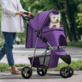 Pet Stroller for Small Dogs 10 lbs, Dog Stroller for Medium Dogs 30 lbs, Cat Strollers for 2 Cats, 3 Wheels Foldable Jogger Puppy Stroller with Storage Basket and Cup Holder, Purple