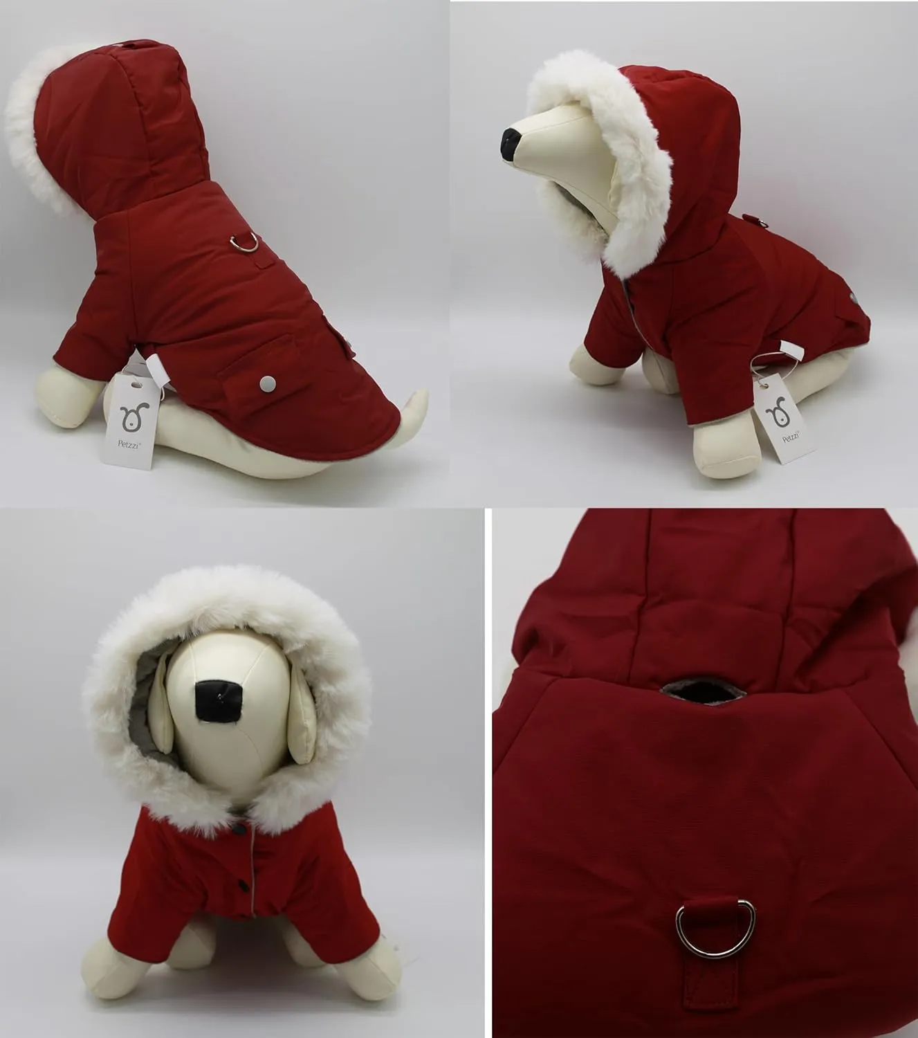 Pet Warm Dog Coat for Winter Dog Clothes Hooded Dog Jacket for Small Puppies Medium Large Dog Cat Clothes Insulated Padded Snow Jacket for Cold Weather Faux Fur (XX-Large, Dark Red)