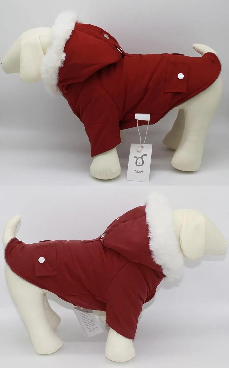 Pet Warm Dog Coat for Winter Dog Clothes Hooded Dog Jacket for Small Puppies Medium Large Dog Cat Clothes Insulated Padded Snow Jacket for Cold Weather Faux Fur (XX-Large, Dark Red)