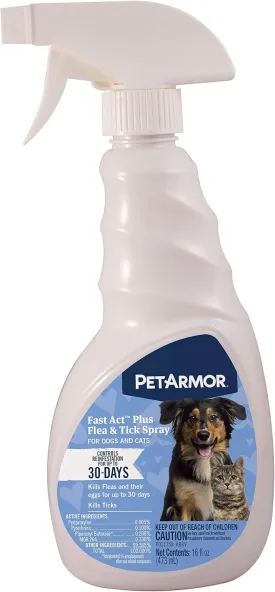 PetArmor Fastact Plus Flea and Tick Spray for Dogs and Cats