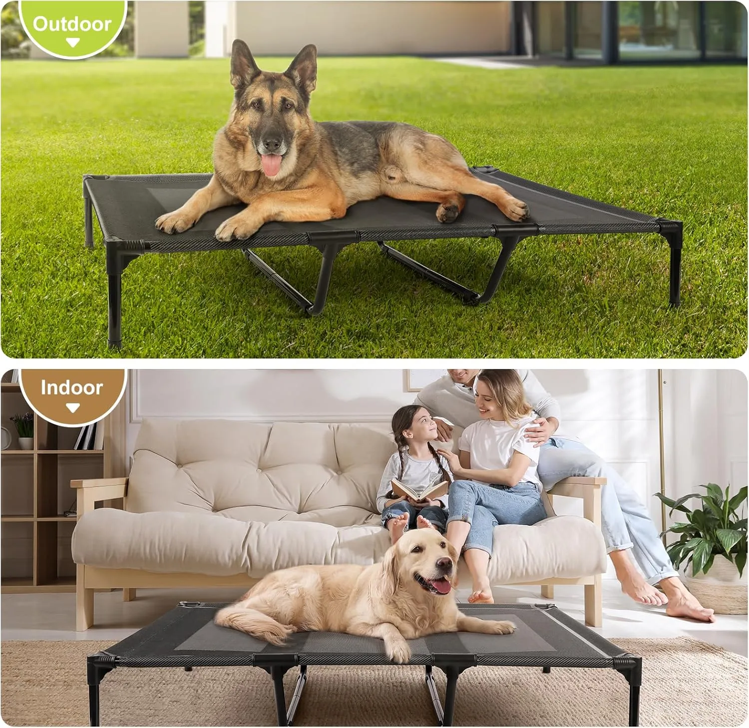 petizer 36" Elevated Dog Bed for Large Dogs, Outdoor Dog Cot Bed Waterproof, XL Dog Bed with Supporting Bars - Up to 120 LBs, Washable Breathable Raised Cooling Pet Bed, Indestructible, Large