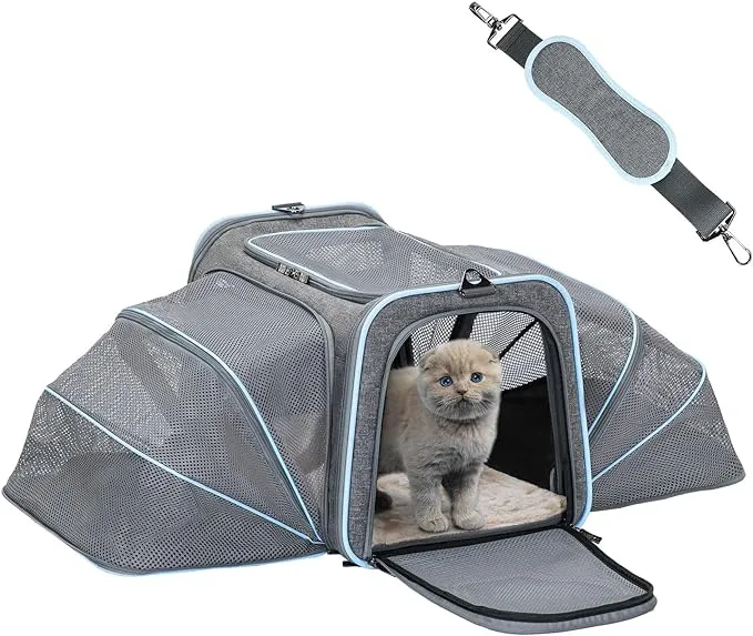 PETSFIT Expandable Cat Carrier Small Dog Carriers Airline with 2 Extension