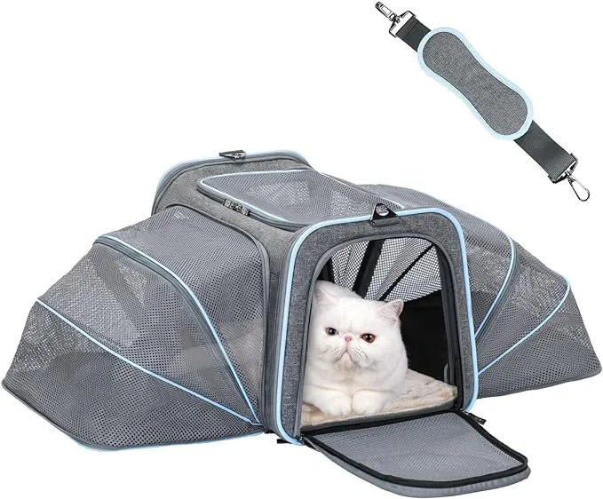 PETSFIT Expandable Cat Carrier Small Dog Carriers Airline with 2 Extension