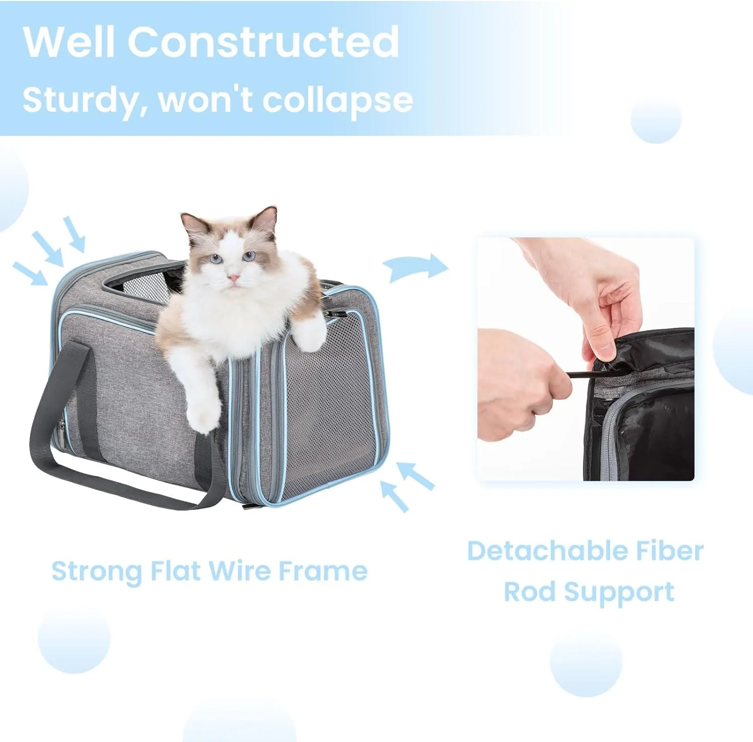 PETSFIT Expandable Cat Carrier Small Dog Carriers Airline with 2 Extension