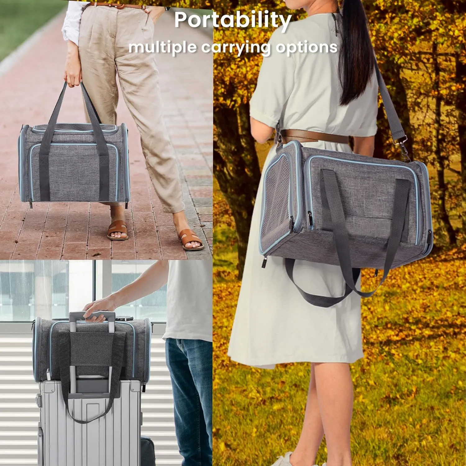 PETSFIT Expandable Cat Carrier Small Dog Carriers Airline with 2 Extension
