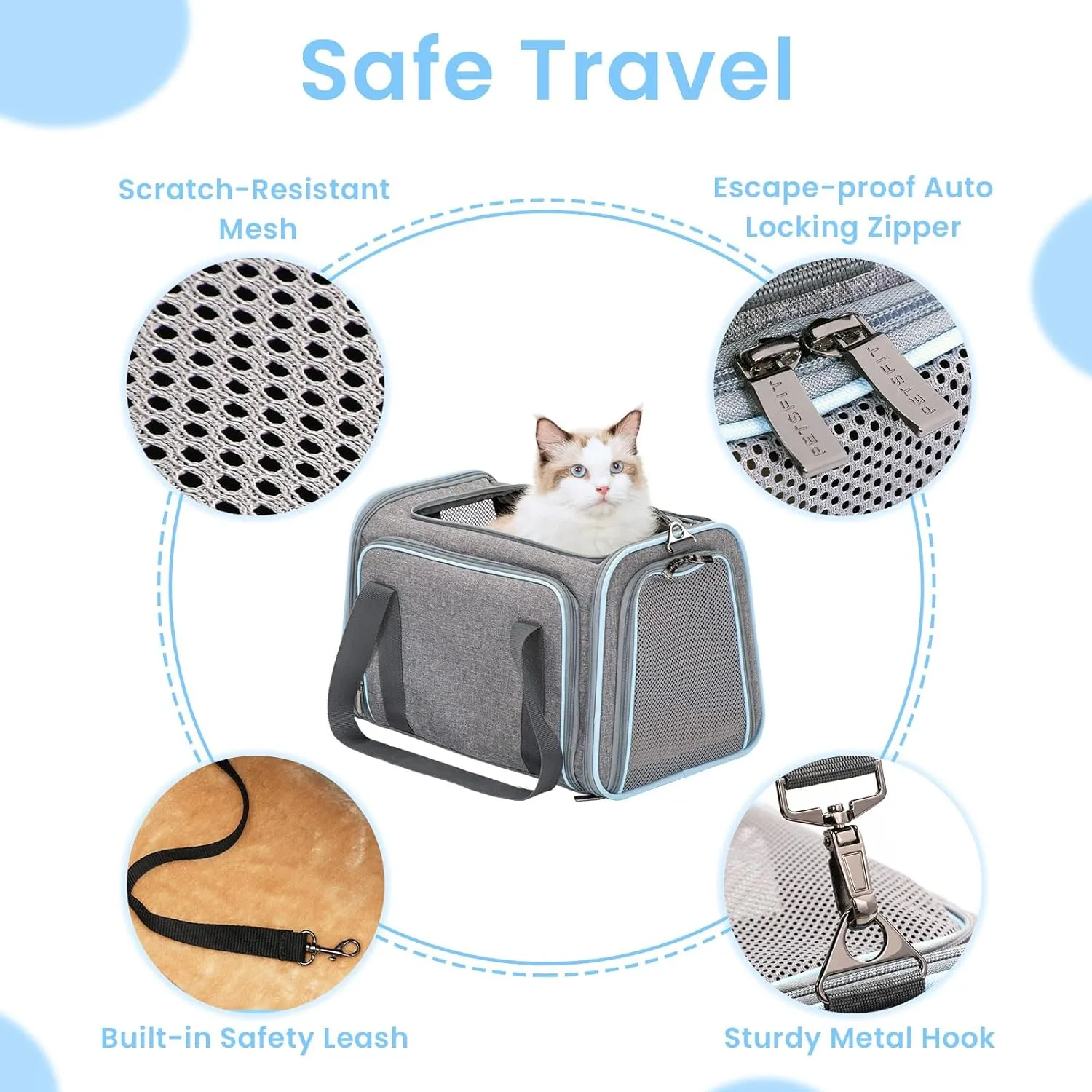 PETSFIT Expandable Cat Carrier Small Dog Carriers Airline with 2 Extension