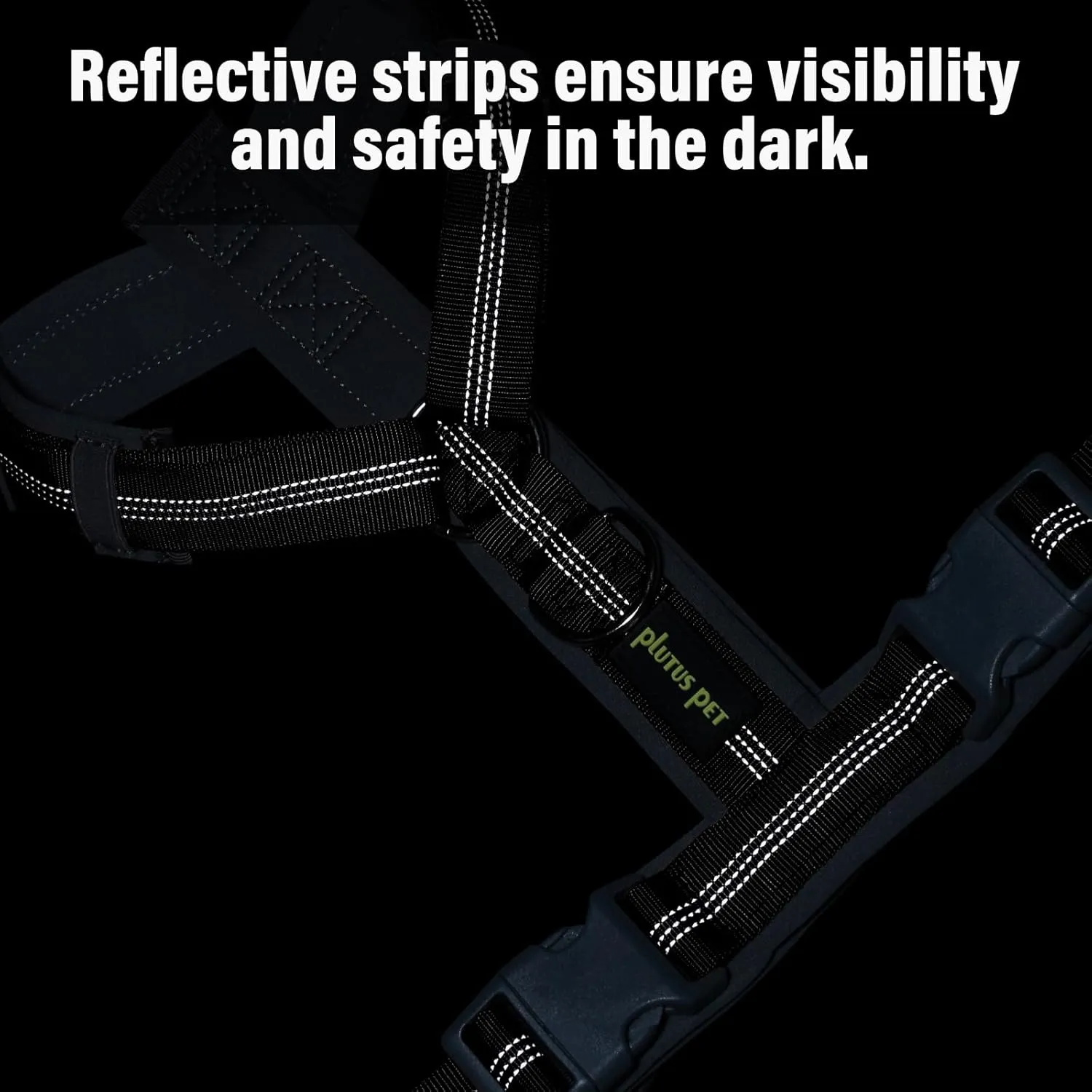 Plutus Pet No Pull Dog Harness, Adjustable Nylon Harness with Soft Padding, Reflective and Heavy Duty Dog Harness for Small, Medium, Large Dogs(Black, XL)