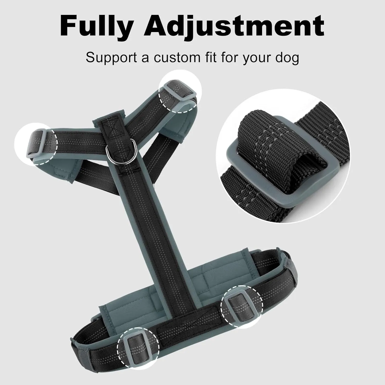 Plutus Pet No Pull Dog Harness, Adjustable Nylon Harness with Soft Padding, Reflective and Heavy Duty Dog Harness for Small, Medium, Large Dogs(Black, XL)