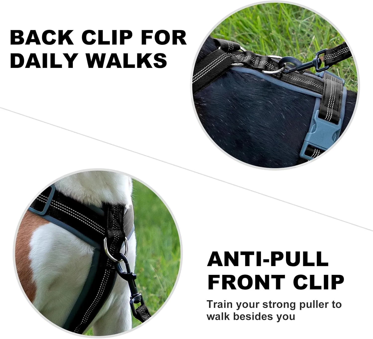 Plutus Pet No Pull Dog Harness, Adjustable Nylon Harness with Soft Padding, Reflective and Heavy Duty Dog Harness for Small, Medium, Large Dogs(Black, XL)