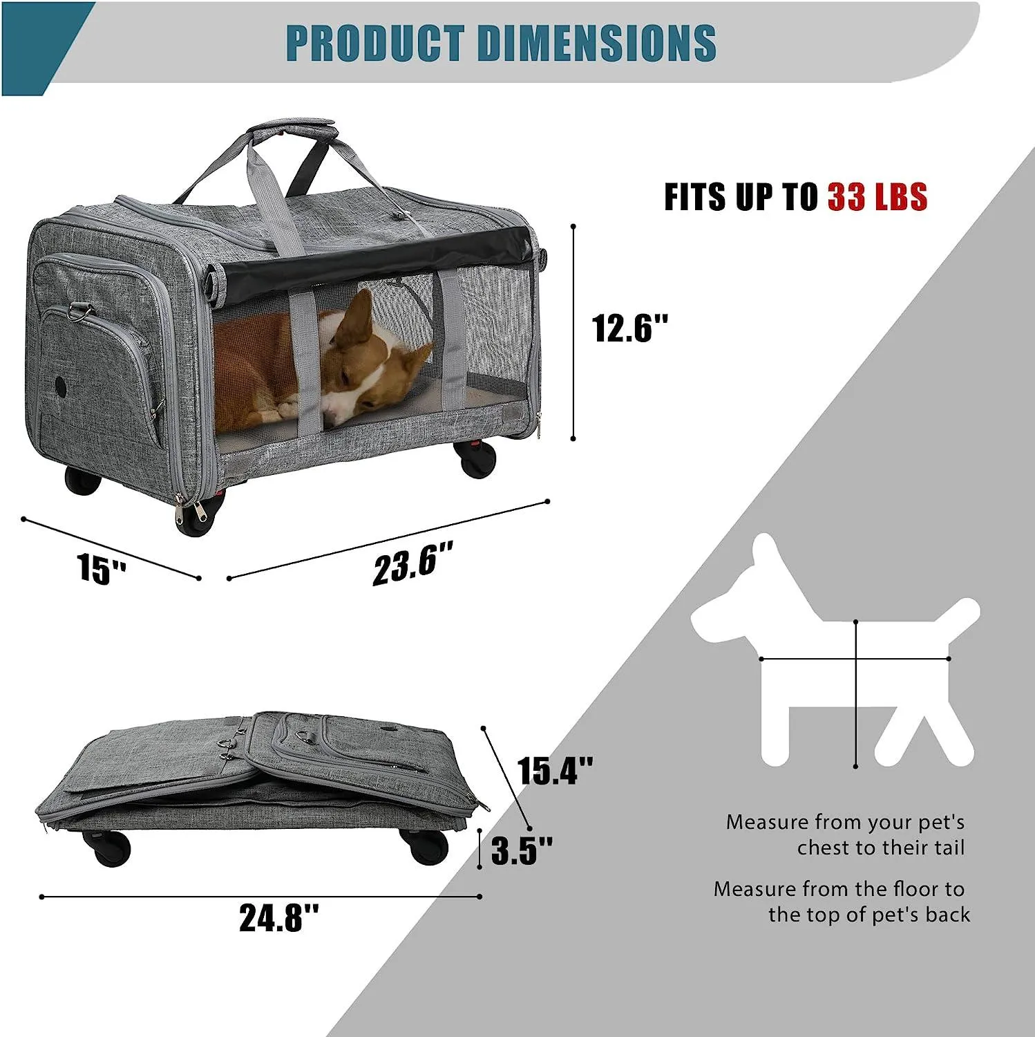 Portable Pet Carrier Up to 33lbs with Breathable Mesh & Safe Locking Zippers, Airline Approved