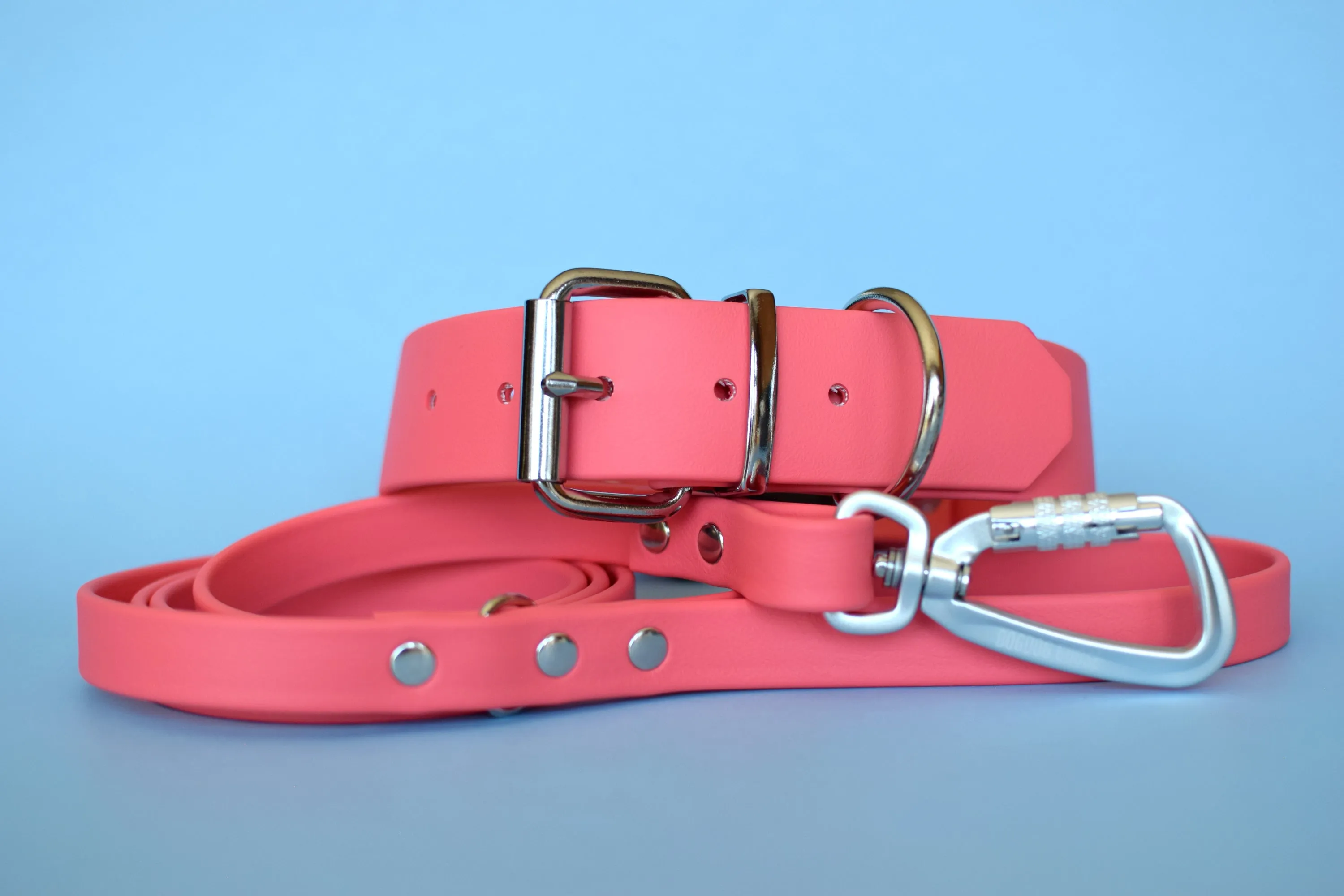 PREMADE COLLECTION - Coral & Nickel Biothane Dog Collar