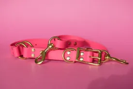 PREMADE COLLECTION - Fuchsia & Brass Convertible Biothane Hands-Free Waist Leash