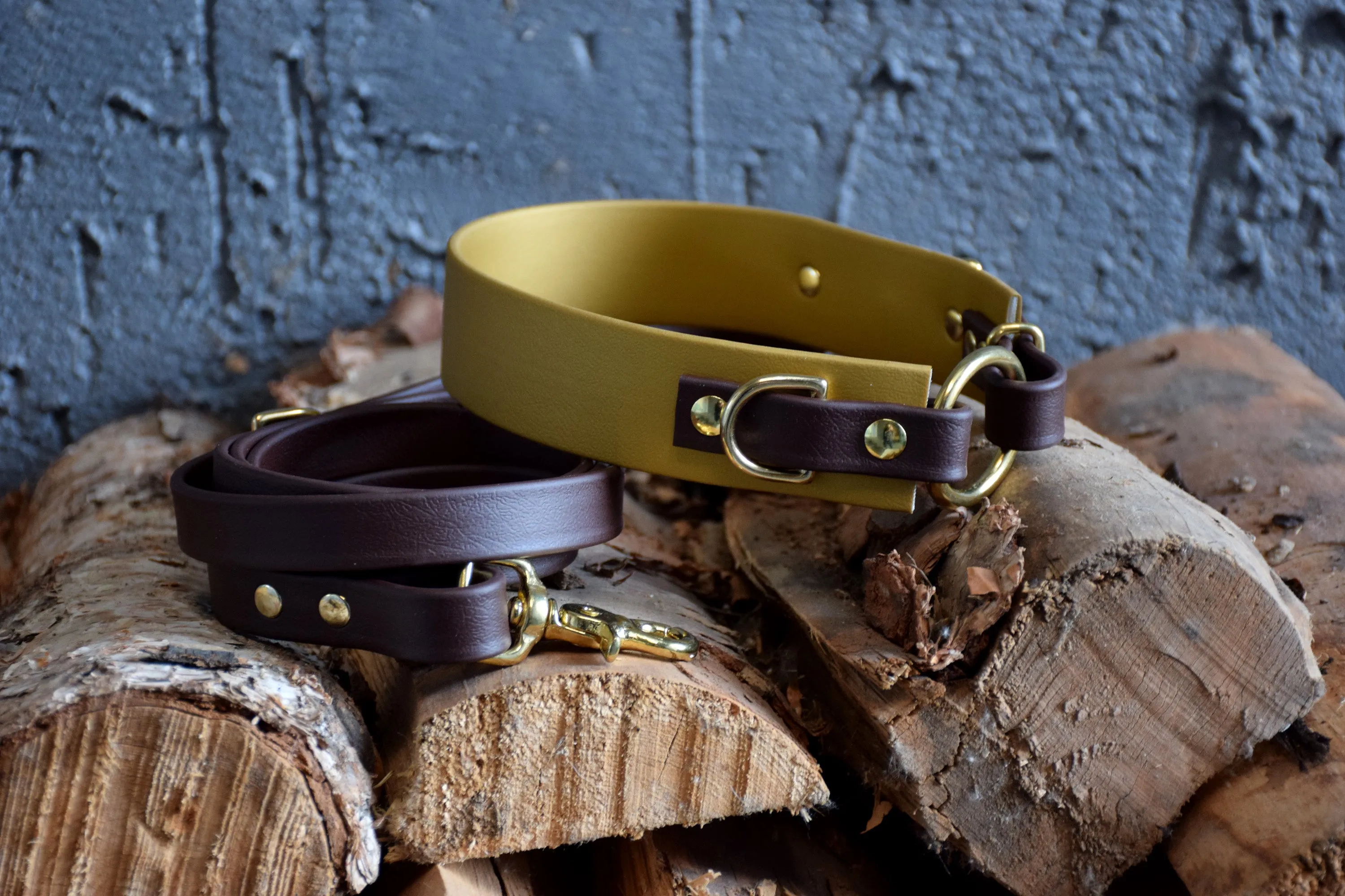 PREMADE COLLECTION - Gold & Chocolate with Brass, Osgiliath Biothane Dog Collar
