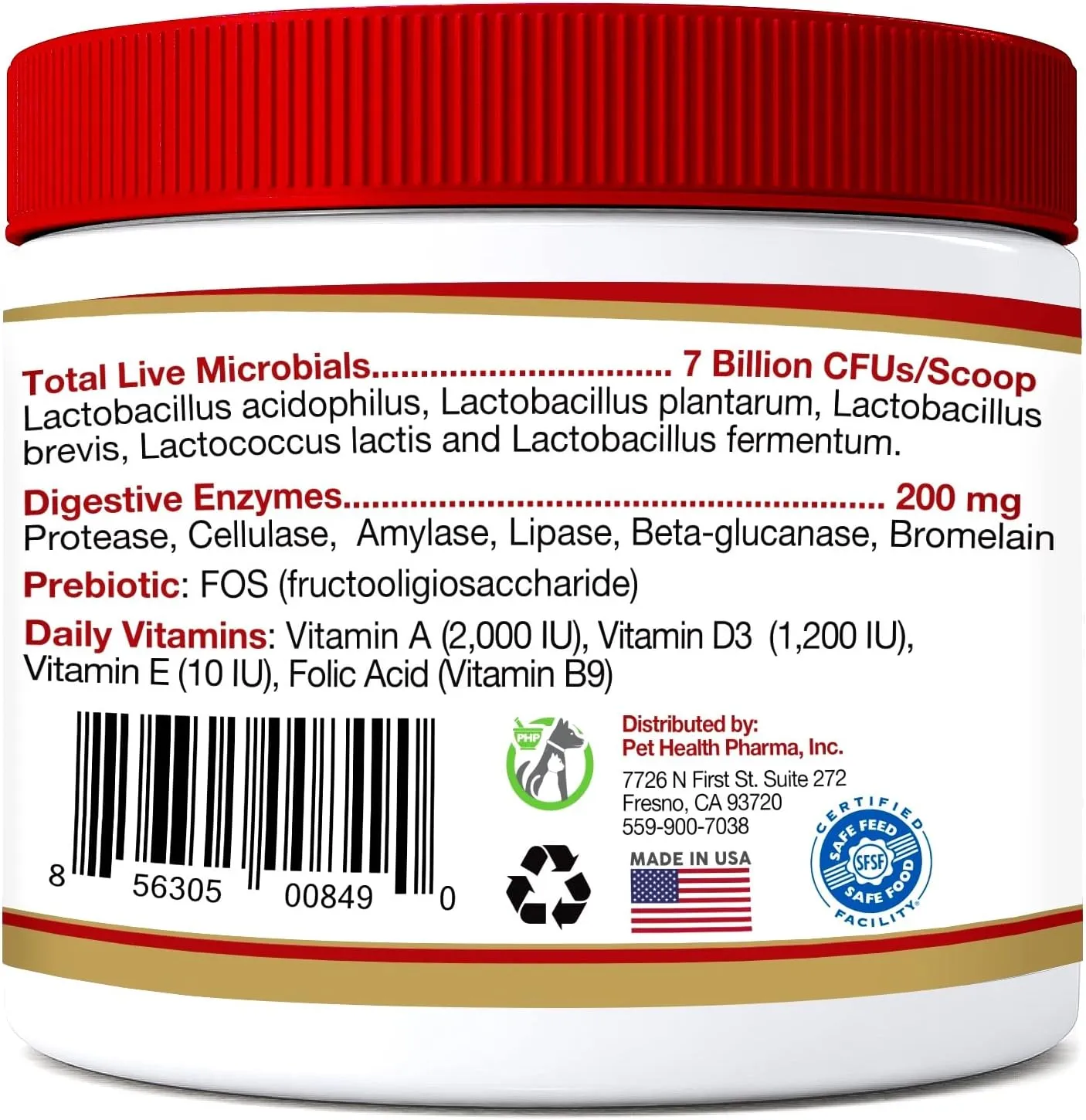 Probiotics for Dogs and Cats - Advanced Max-Strength Digestive Health, Increase & Maintain Proper Gut Flora- All Natural Probiotics Powder - (Made in USA) 4.2 Oz(7 Billion CFU Per Scoop)