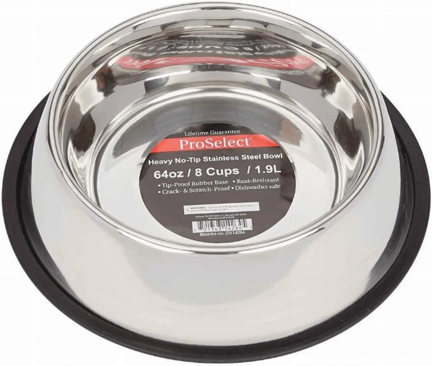 ProSelect Stainless Steel X-Super Heavyweight Non-Tip Pet Bowl, 8-Inch, 2-Quart