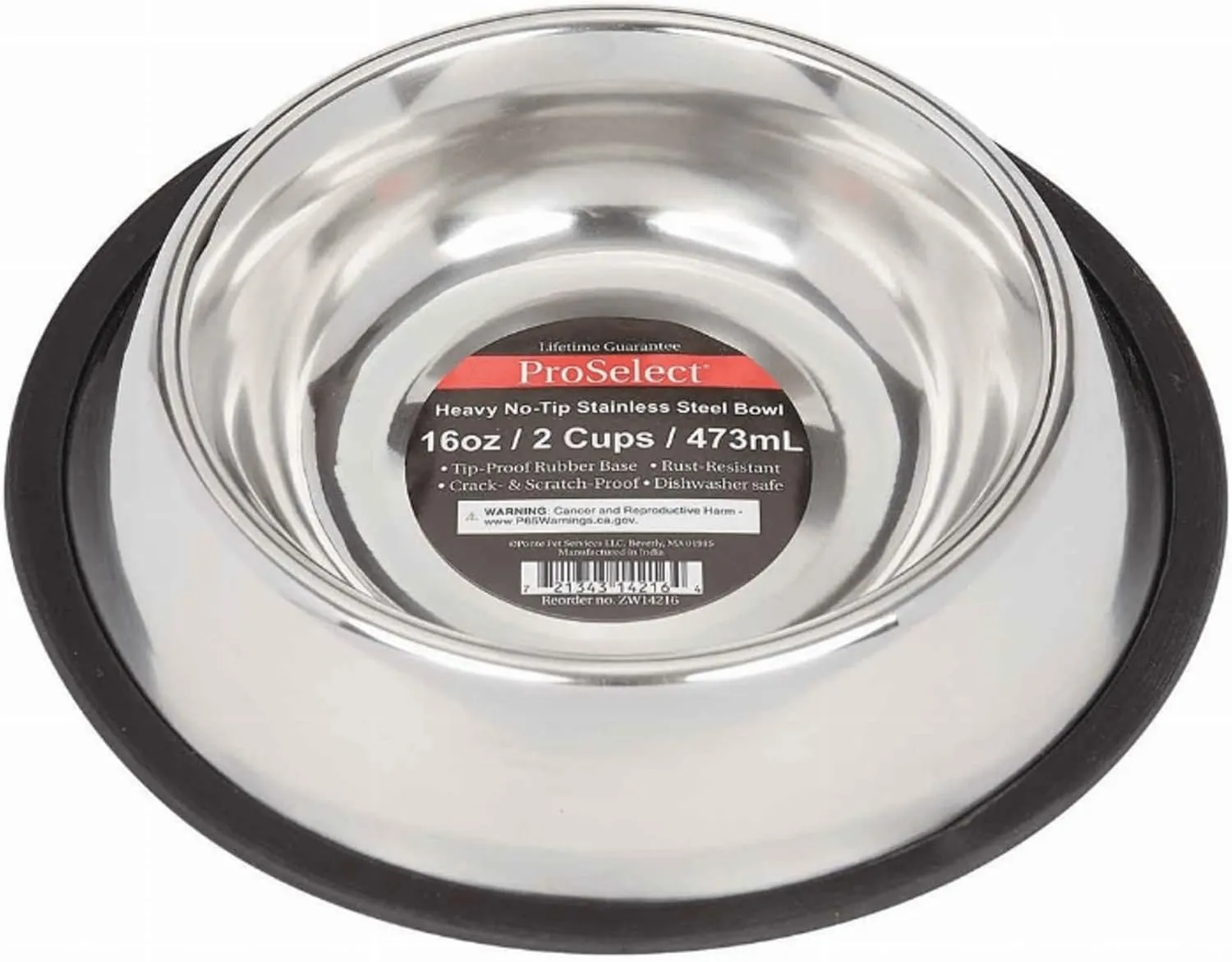ProSelect Stainless Steel X-Super Heavyweight Non-Tip Pet Bowl, 8-Inch, 2-Quart