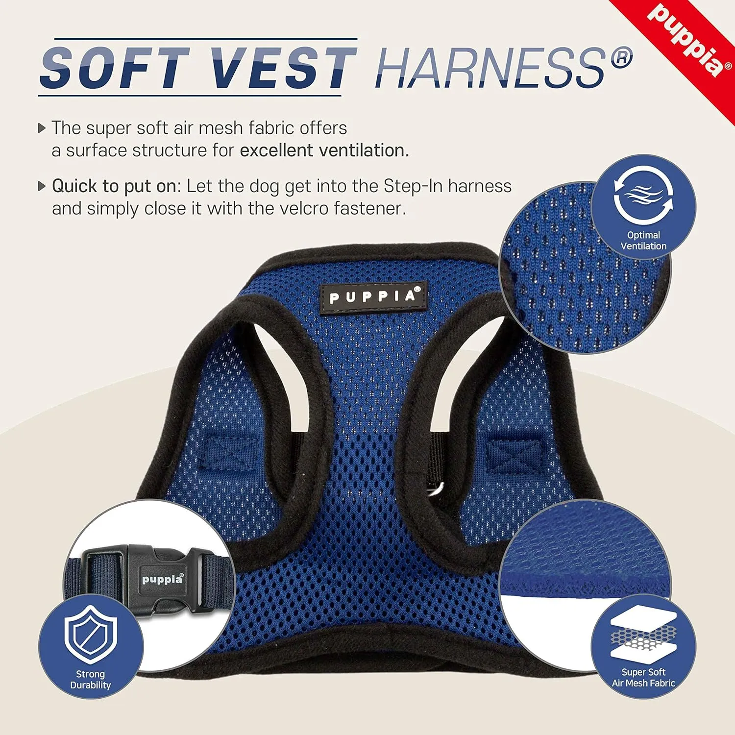 Puppia Soft Vest Dog Harness (B) - Beige
