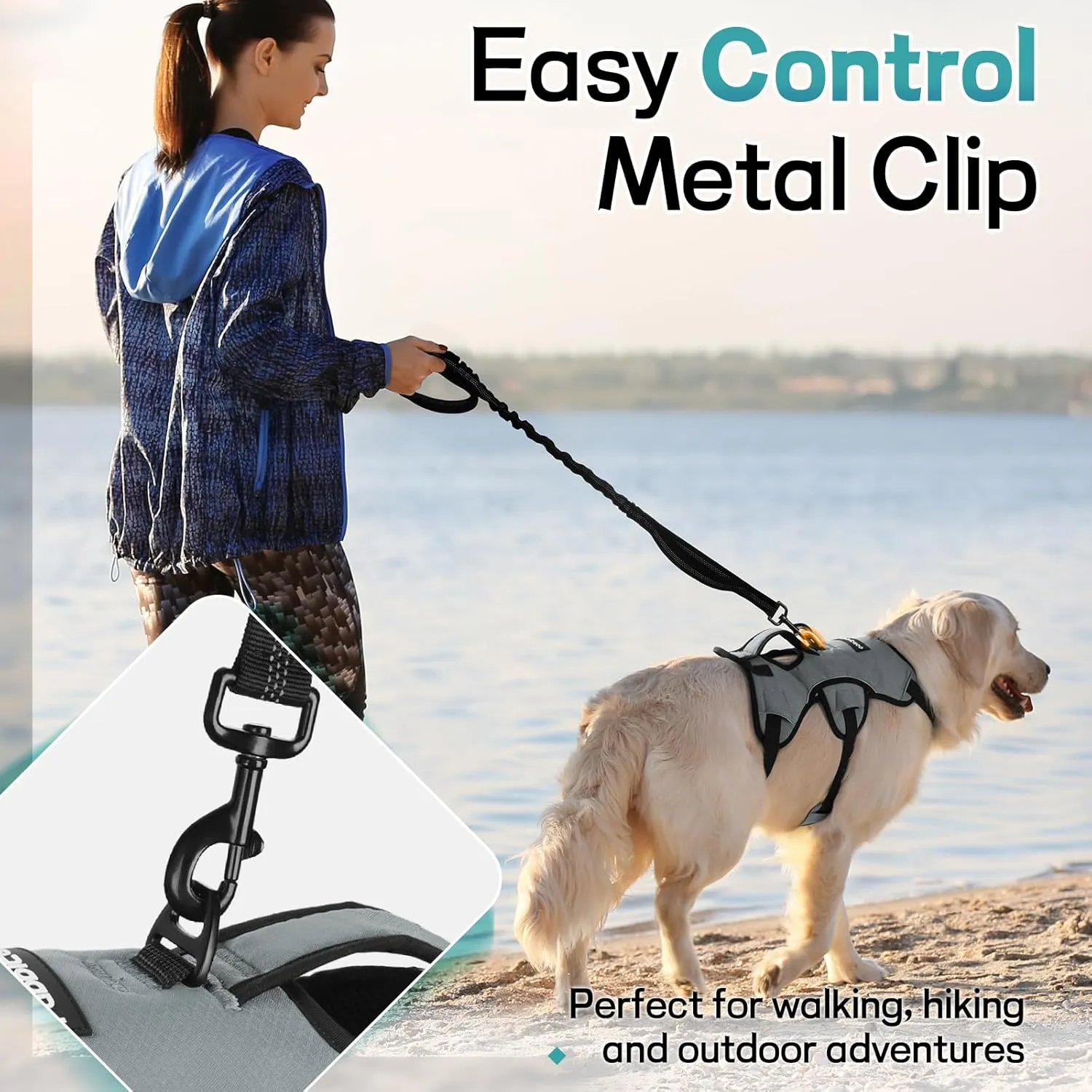 rabbitgoo Escape Proof Dog Harness, Soft Padded Full Body Pet Harness, Reflective Adjustable No Pull Vest with Lift Handle and Leash Clip for Large Dogs Walking Hiking Training, M, Grey