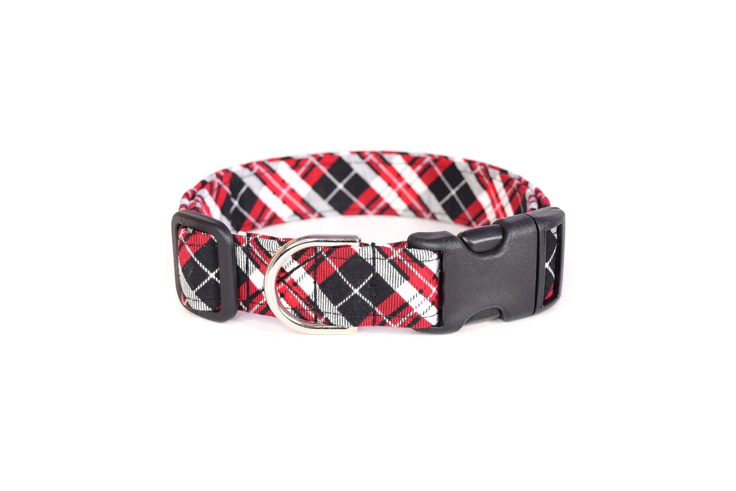 Red, Black & White Tartan Plaid Dog Collar