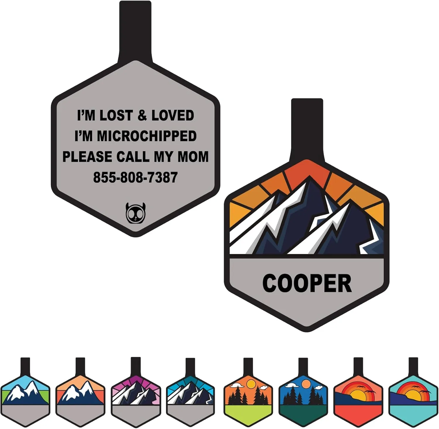 Silent Dog Tag Personalized with 5 Lines of Custom Deep Engraved Durable Soundless Silicone Pet ID Name Tag Hexagon Mountain Orange