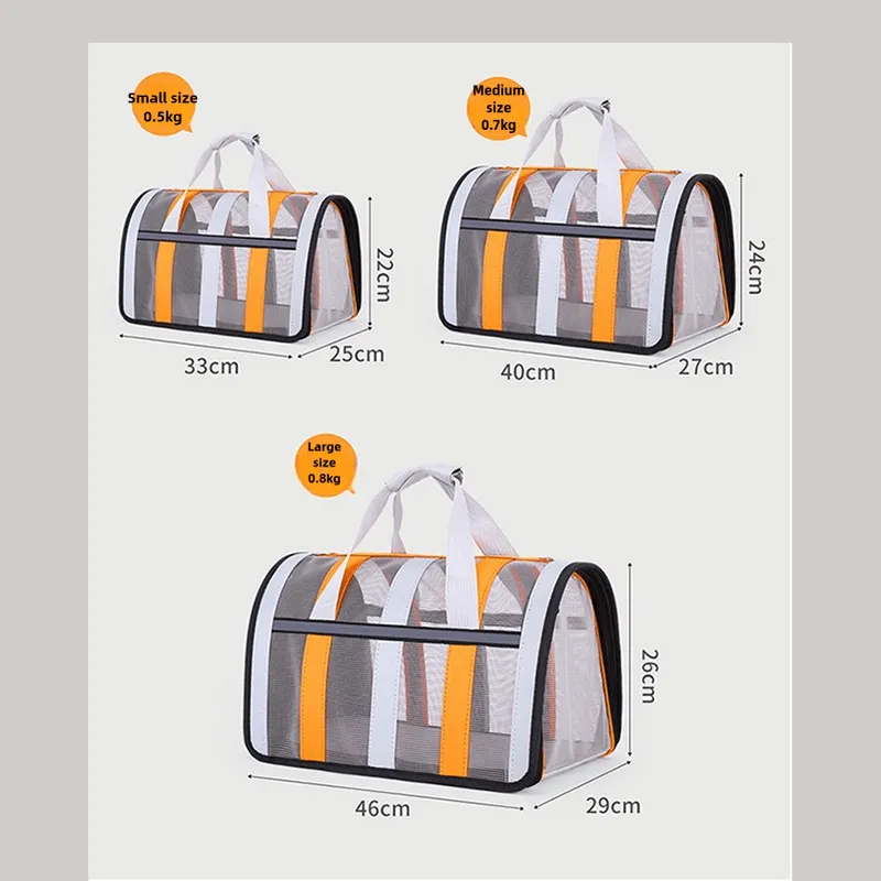 Size M Orange And Grey Foldable Pet Carrier Bag - Lightweight, Breathable, and Spacious for All Seasons