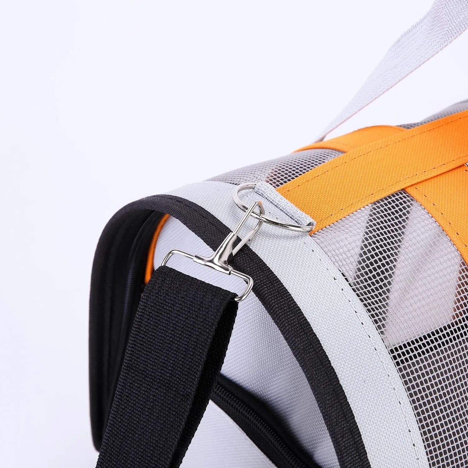 Size M Orange And Grey Foldable Pet Carrier Bag - Lightweight, Breathable, and Spacious for All Seasons