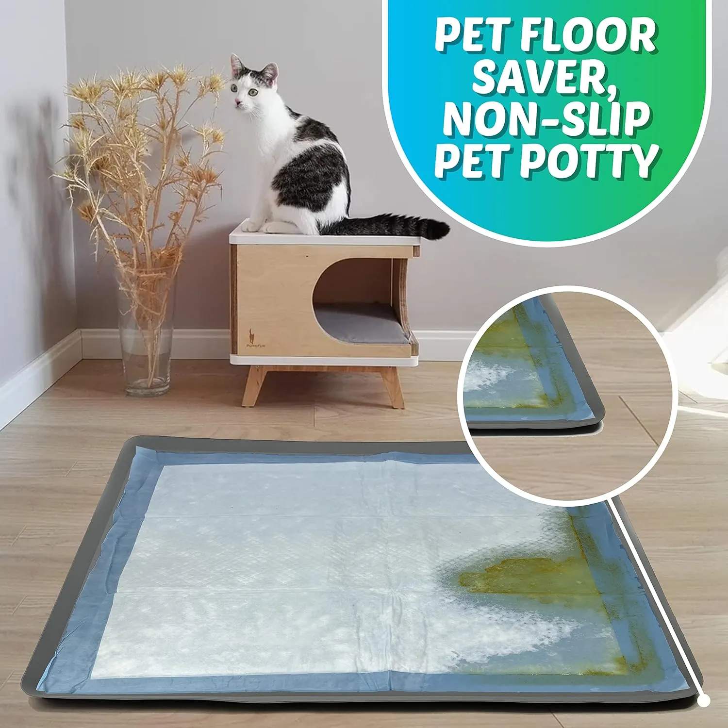 Skywin Dog Pad Holder Tray for 28 x 34 Inches Training Pads - Easy to Clean and Store Perfect for Dog Potty Tray  Silicon Wee Wee Pad Holder, No Spill Pee Pad Holder for Dogs (Grey)