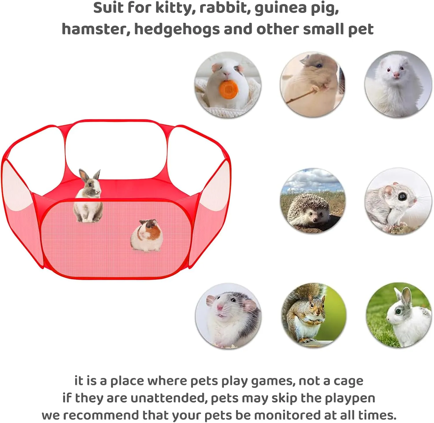 Small Animals C&C Cage Tent, Breathable & Transparent Pet Playpen Pop Open Outdoor/Indoor Exercise Fence, Portable Yard Fence for Guinea Pig, Rabbits, Hamster, Chinchillas and Hedgehogs