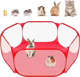 Small Animals C&C Cage Tent, Breathable & Transparent Pet Playpen Pop Open Outdoor/Indoor Exercise Fence, Portable Yard Fence for Guinea Pig, Rabbits, Hamster, Chinchillas and Hedgehogs