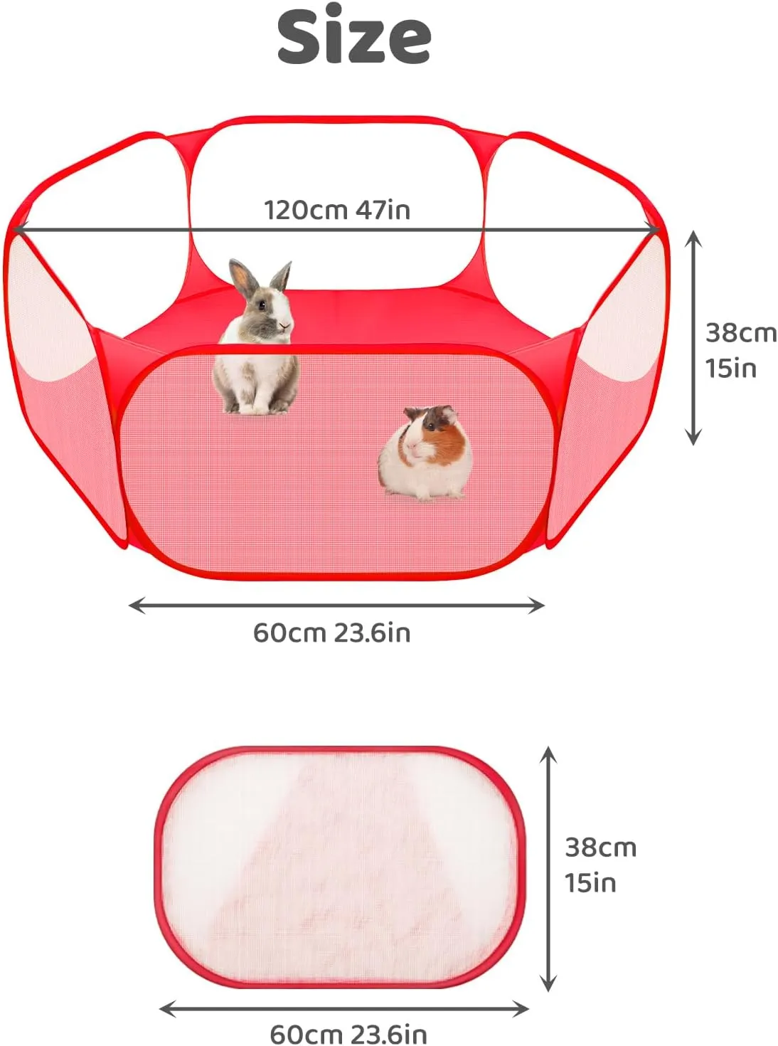Small Animals C&C Cage Tent, Breathable & Transparent Pet Playpen Pop Open Outdoor/Indoor Exercise Fence, Portable Yard Fence for Guinea Pig, Rabbits, Hamster, Chinchillas and Hedgehogs