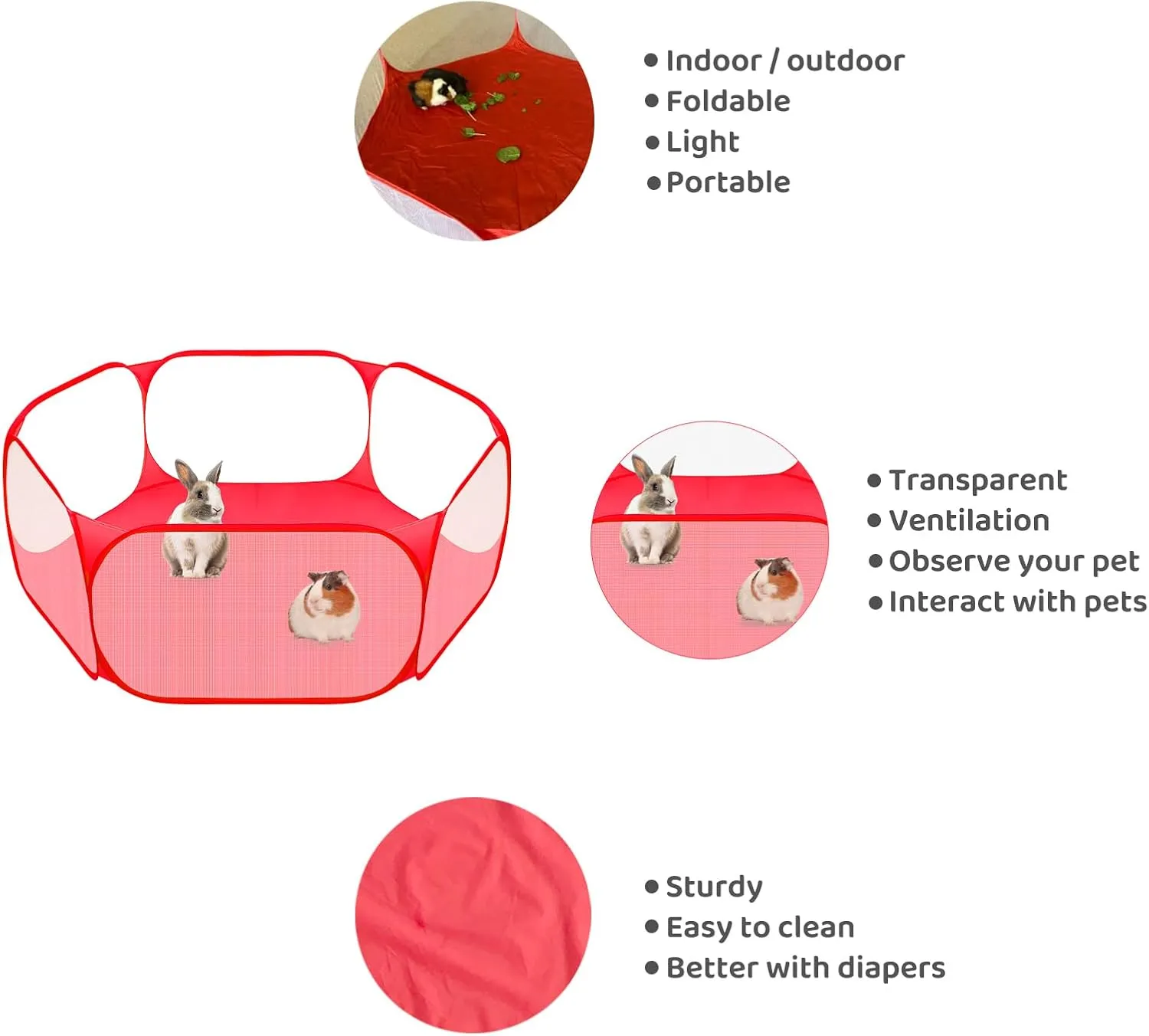 Small Animals C&C Cage Tent, Breathable & Transparent Pet Playpen Pop Open Outdoor/Indoor Exercise Fence, Portable Yard Fence for Guinea Pig, Rabbits, Hamster, Chinchillas and Hedgehogs