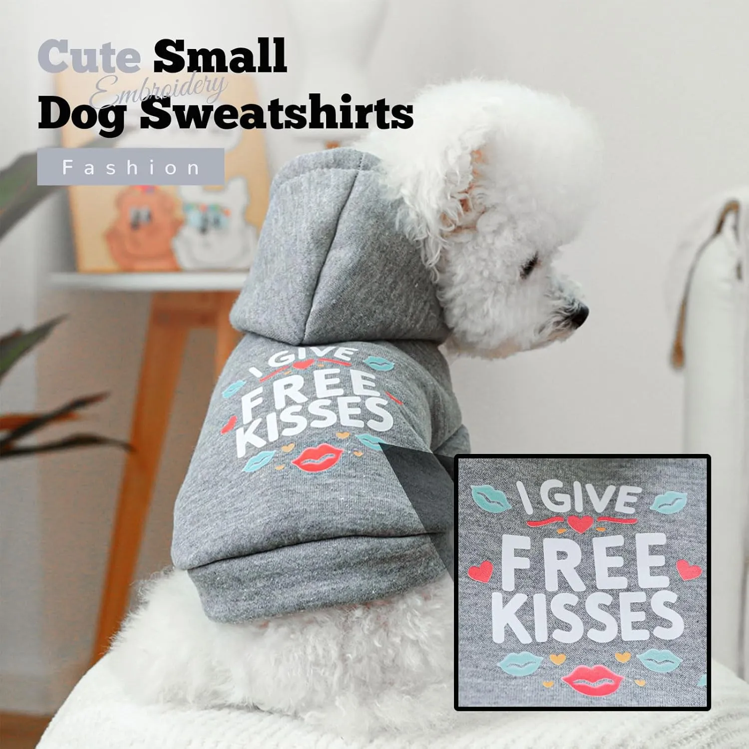 Small Dog Hoodie Clothes Warm Fleece Dog Sweater for Small Dogs Cats Boy Girl Cute Grey Puppy Sweatshirt with Leash Hole Fall Winter XS Pet Outfit Costume Chihuahua Yorkie Shihtzu(Grey,L)