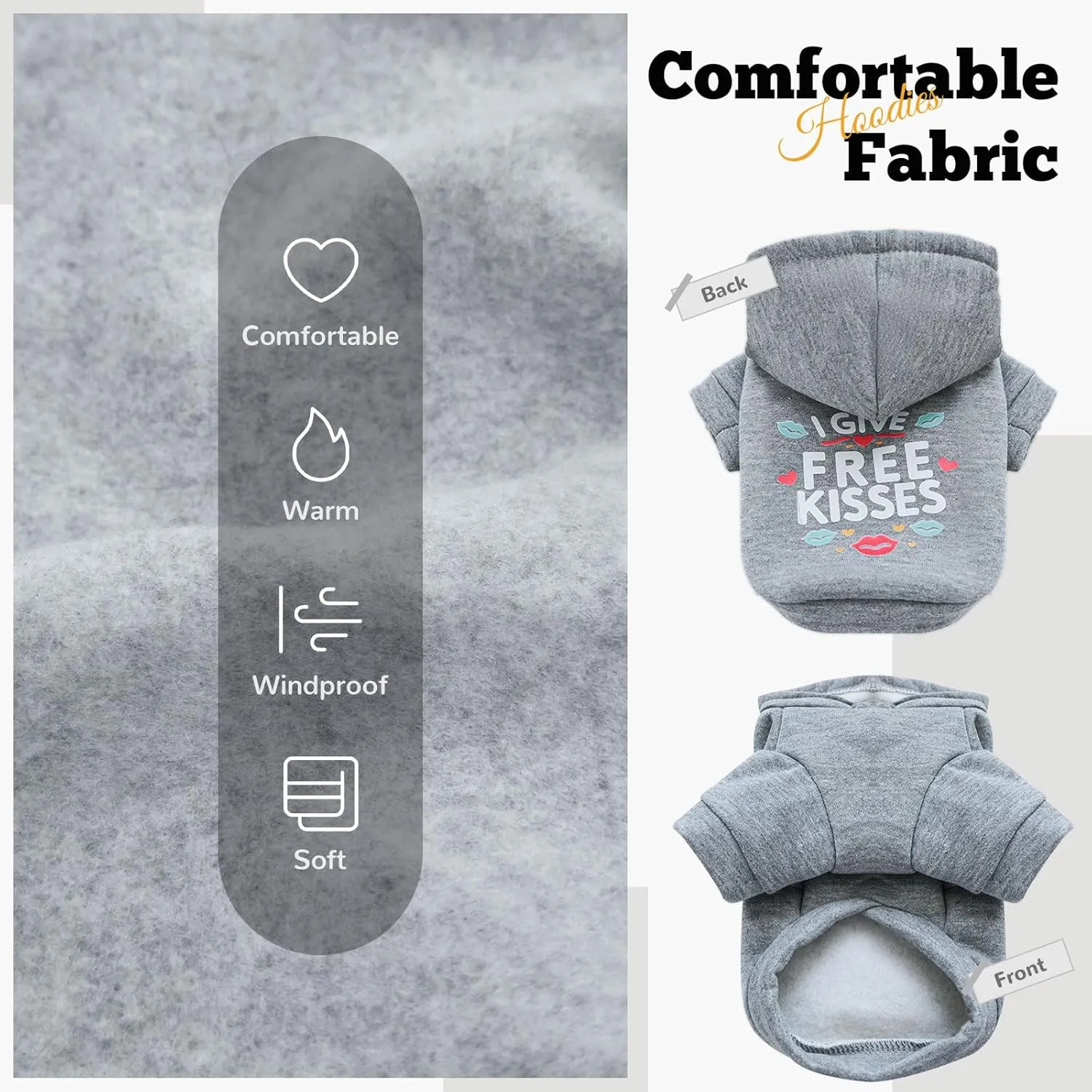 Small Dog Hoodie Clothes Warm Fleece Dog Sweater for Small Dogs Cats Boy Girl Cute Grey Puppy Sweatshirt with Leash Hole Fall Winter XS Pet Outfit Costume Chihuahua Yorkie Shihtzu(Grey,L)