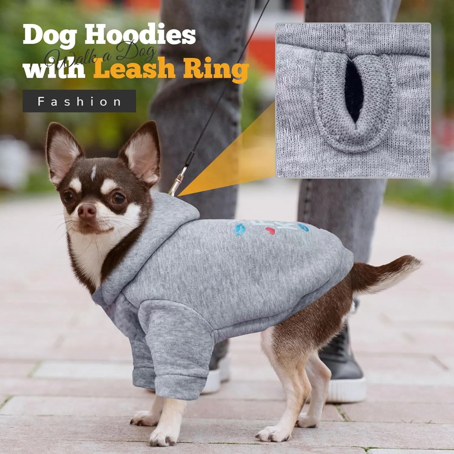 Small Dog Hoodie Clothes Warm Fleece Dog Sweater for Small Dogs Cats Boy Girl Cute Grey Puppy Sweatshirt with Leash Hole Fall Winter XS Pet Outfit Costume Chihuahua Yorkie Shihtzu(Grey,L)