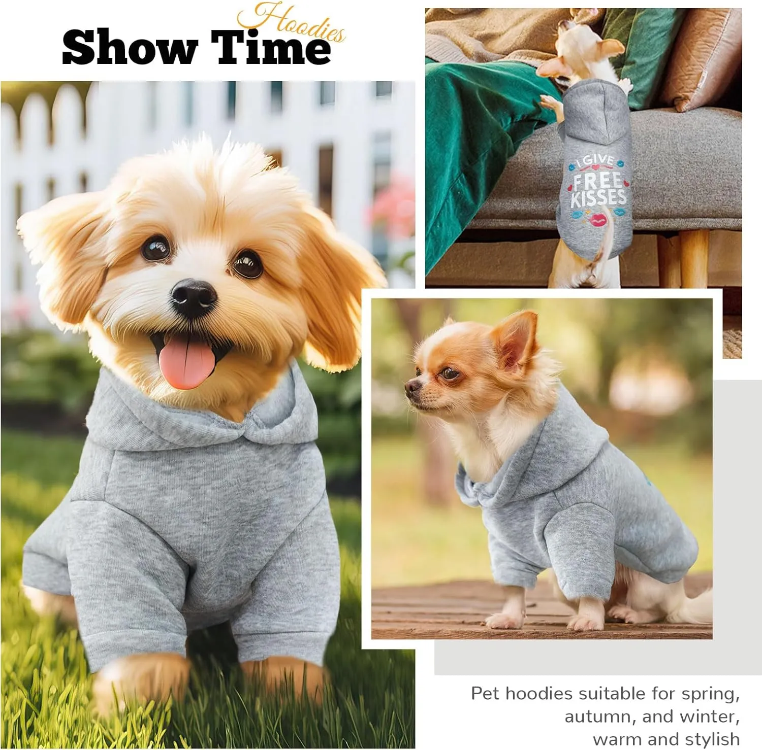 Small Dog Hoodie Clothes Warm Fleece Dog Sweater for Small Dogs Cats Boy Girl Cute Grey Puppy Sweatshirt with Leash Hole Fall Winter XS Pet Outfit Costume Chihuahua Yorkie Shihtzu(Grey,L)