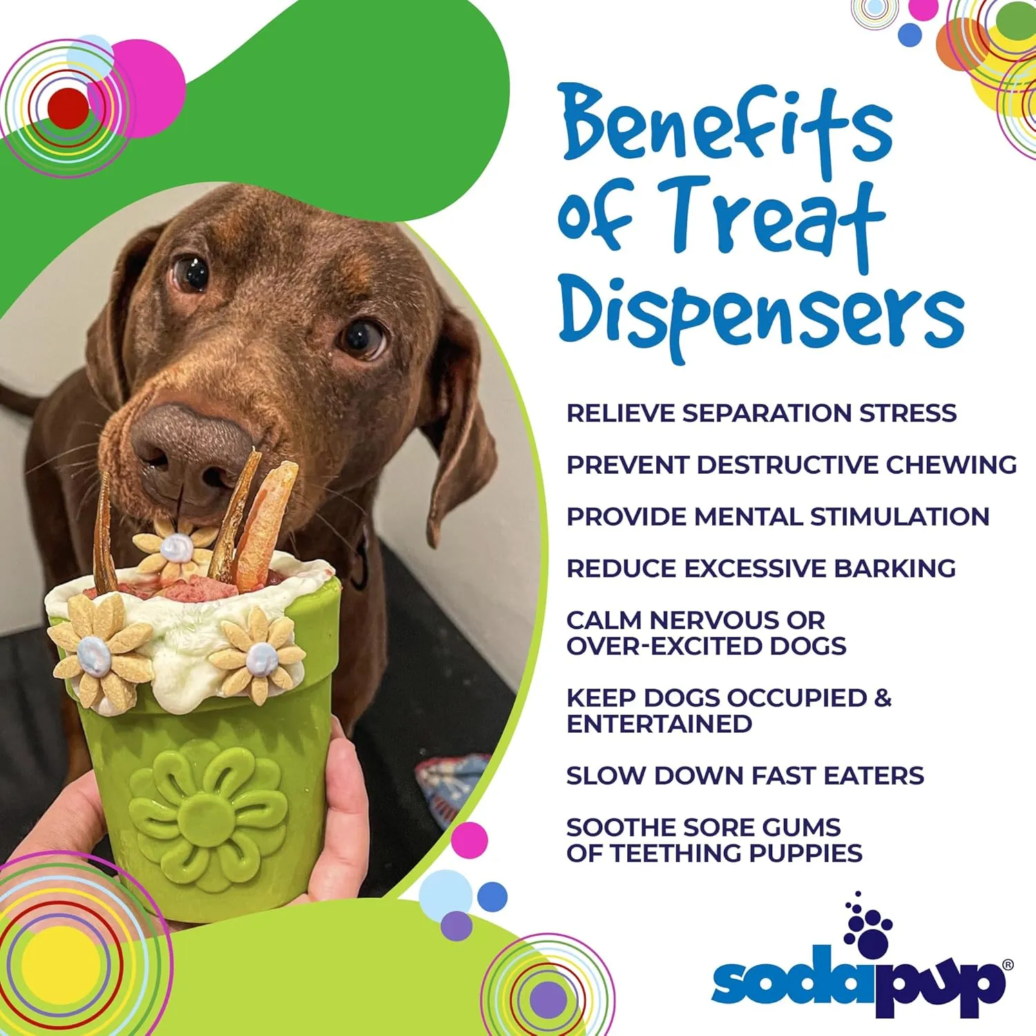 SodaPup Flower Pot  Durable Dog Treat Dispenser & Chew Toy Made in USA from Non-Toxic, Pet Safe, Food Safe Rubber Material for Mental Stimulation, Problem Chewing, Calming Nerves, & More