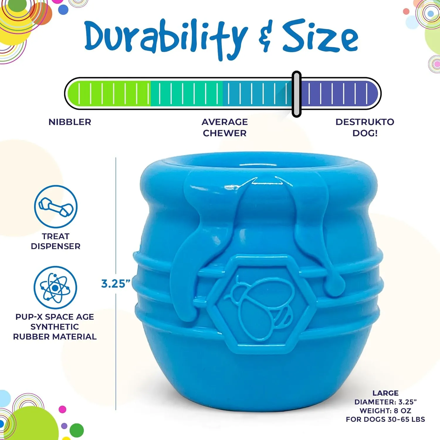 SodaPup Honey Pot  Durable Dog Treat Dispenser & Enrichment Toy Made in USA from Non-Toxic, Pet Safe, Food Safe Natural Rubber Material for Mental Stimulation, Problem Chewing, Calming Nerves, & More