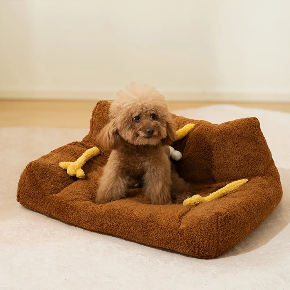 Soft Plush Monster Design Elevated Dog & Cat Sofa Bed